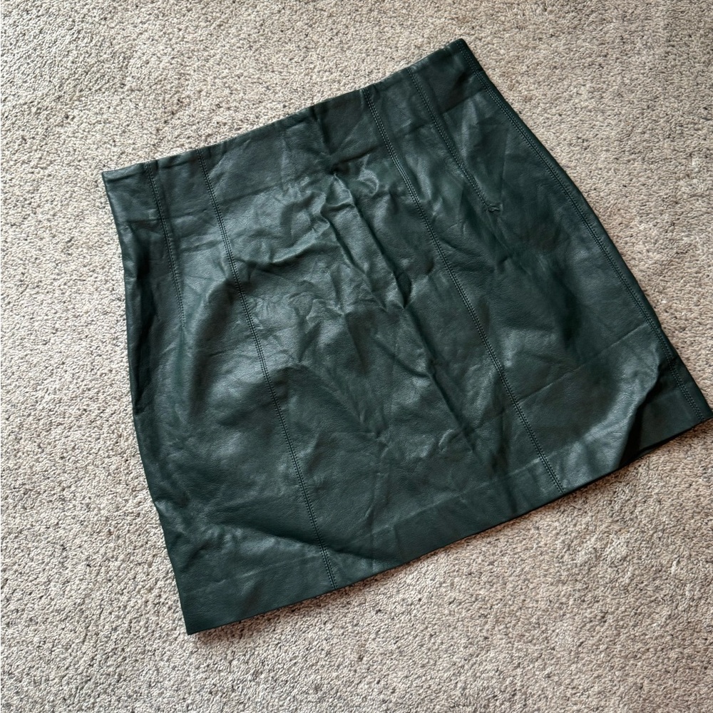Astr Dark Green Leather Mini Skirt